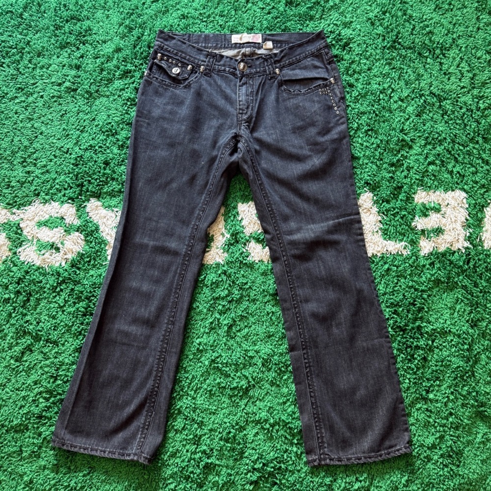 Embellished Skull Jeans Black Wash Bootcut Jeans‎ Studded Pockets Women's